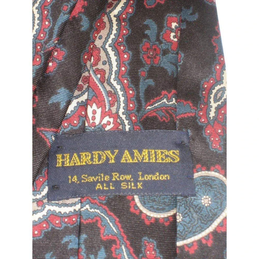 Hardy Ames Blue Paisley 100% Silk Necktie Geometric Design